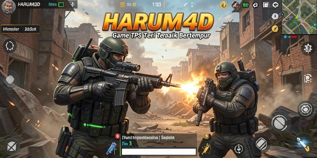 Tampilan seru gameplay HARUM4D dalam pertempuran TPS yang intens.