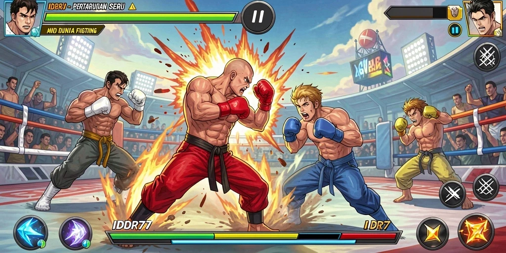 Tangkapan layar dari gameplay IDR77 menunjukkan aksi pertarungan yang mendebarkan.