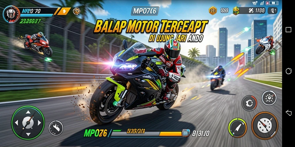Screenshot Menampilkan Aksi Balap Motor Seru dan Cepat