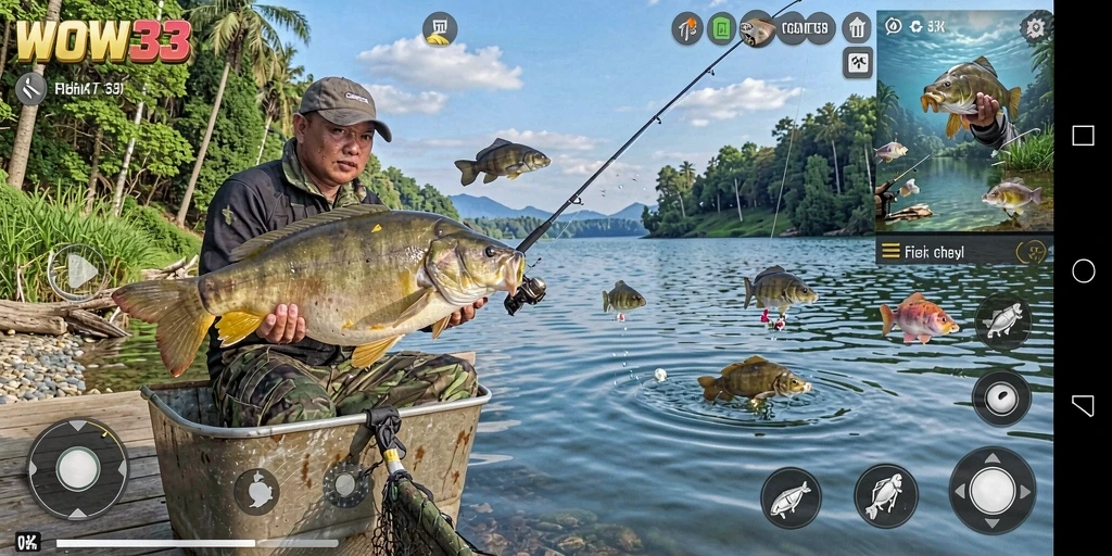 Screenshot permainan WOW33 yang menampilkan aksi memancing yang seru.